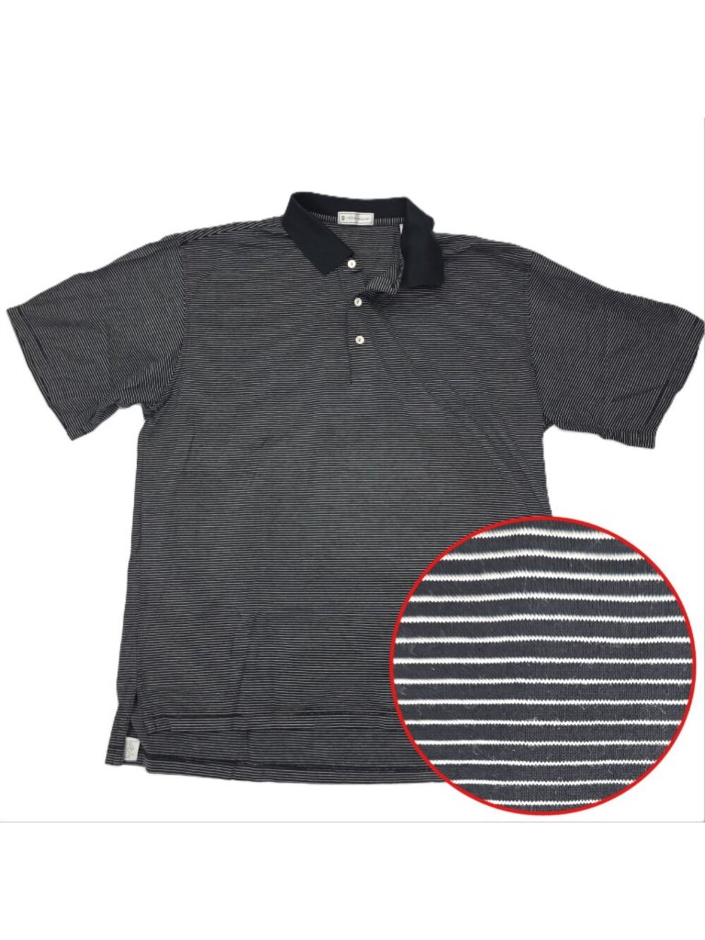 Peter Millar Polo Shirt Mens Large Black Pinstriped Golf Casual Preppy Cotton
